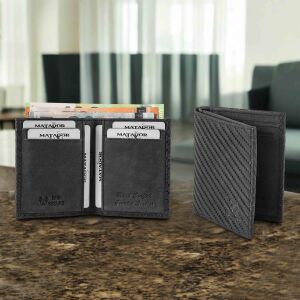 MATADOR Leder Slim Wallet CHICAGO Bifold Schwarz Carbon RFID