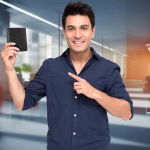 MATADOR Leder Slim Wallet CHICAGO Bifold Schwarz Carbon RFID