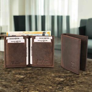 MATADOR Leder Minigeldbörse CHICAGO Mini Portemonnaie RFID Dunkel-Braun