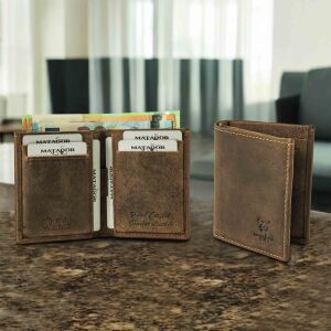 MATADOR Leder Minigeldbörse CHICAGO Mini Portemonnaie RFID Hunter Braun