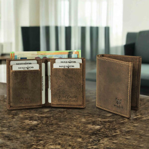 MATADOR Leder Slim Wallet CHICAGO Bifold Hunter Braun RFID