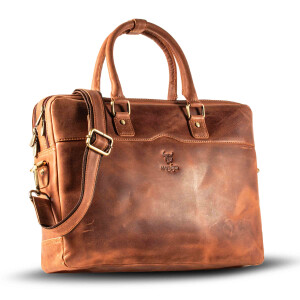 MATADOR Laptoptasche Leder MONACO Handgefertigt bis 17 Zoll Braun