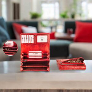 MATADOR BUDAPEST XL Damen Leder Portemonnaie RFID Blumen Rot