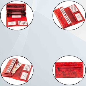 MATADOR BUDAPEST XL Damen Leder Portemonnaie RFID Blumen Rot