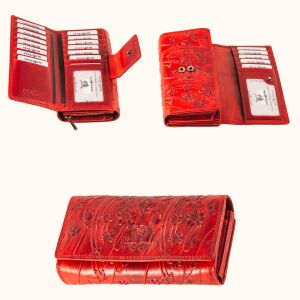 MATADOR LISSABON Leder Damen Geldbörse Langbörse Blumen Rot