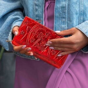 MATADOR LISSABON Leder Damen Geldbörse Langbörse Blumen Rot