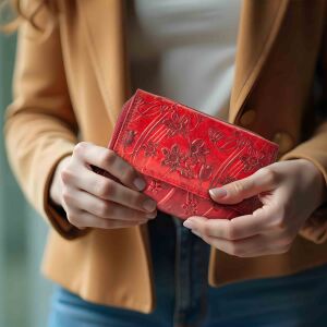 MATADOR PERTH Damen Leder Geldbörse Portemonnaie Blumen Rot