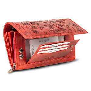 MATADOR PRAG Damen Geldbörse Leder Portemonnaie Blumen Rot