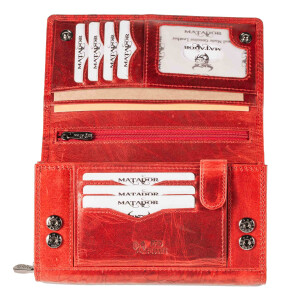 MATADOR PRAG Damen Geldbörse Leder Portemonnaie Blumen Rot