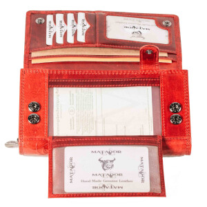 MATADOR PRAG Damen Geldbörse Leder Portemonnaie Blumen Rot