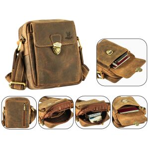 MATADOR Leder Herren Umhängetasche Schultertasche Unitasche Hunter Braun