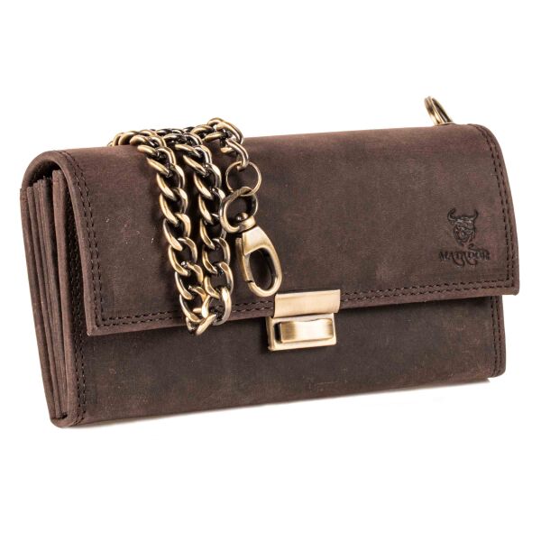 MATADOR VICIO Leder Kellner Geldbörse mit Kette Luxus Kellnerbörse Braun Dunkel