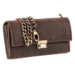 MATADOR VICIO Leder Kellner Geldbörse mit Kette Luxus Kellnerbörse Braun Dunkel