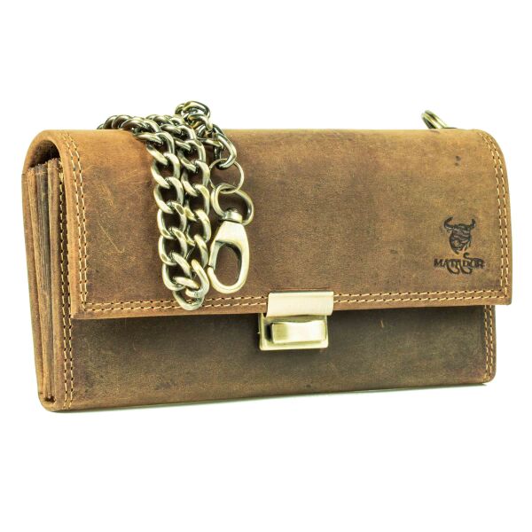 MATADOR VICIO Leder Kellner Geldbörse mit Kette Luxus Kellnerbörse Braun Hunter