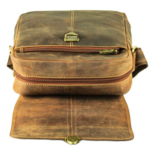 MATADOR Leder Schultertasche #JAKARTA Tablettasche Unitasche Braun Hunter