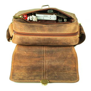 MATADOR Leder Schultertasche #JAKARTA Tablettasche Unitasche Braun Hunter