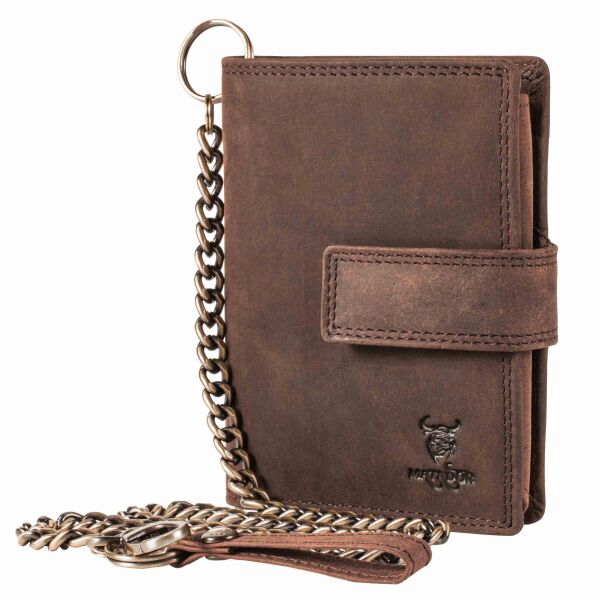 MATADOR Biker Geldbörse mit Kette Leder #SEATTLE Bikerbörse RFID Braun Dunkel