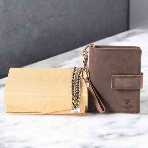 MATADOR Biker Geldbörse mit Kette Leder #SEATTLE Bikerbörse RFID Braun Dunkel