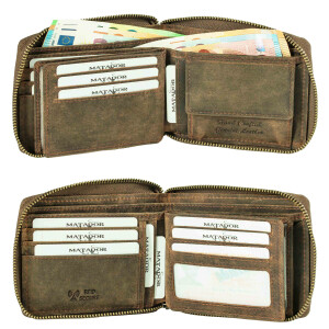 MATADOR BADALONA Damen Herren Leder Geldbörse RFID Braun Hunter