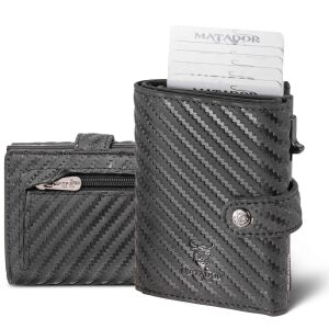 MATADOR TOKIO Leder Slim Wallet Kreditkartenetui RFID Schwarz Carbon