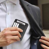 MATADOR MAGICO RFID Magic Wallet Echt Leder Kreditkarten-Etui-Hülle Schwarz Carbon