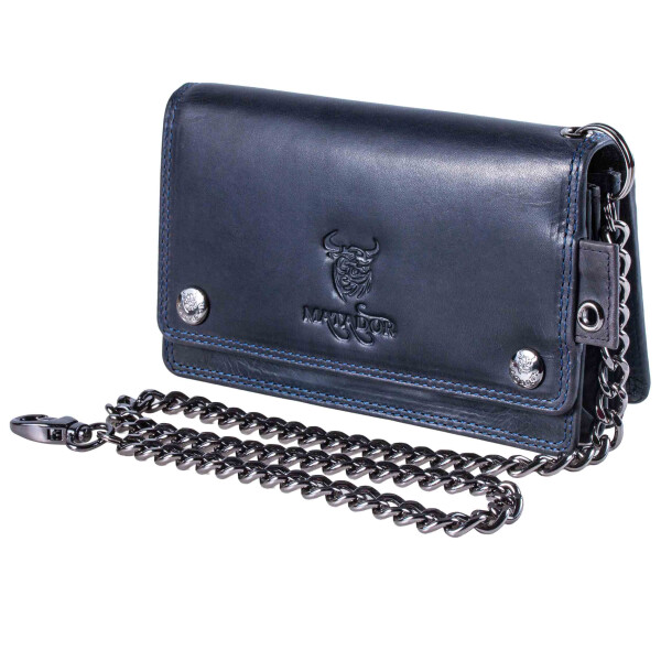 MATADOR Biker Geldbörse DALLAS mit Kette Leder RFID TüV Blau Navy