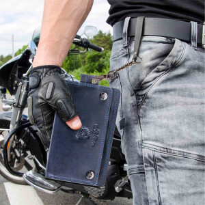 MATADOR Biker Geldbörse DALLAS mit Kette Leder RFID TüV Blau Navy