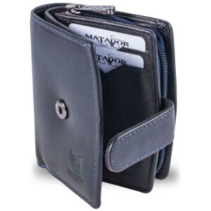 MATADOR | VALENCIA MINI | Portemonnaie Damen Klein Leder Blau Navy
