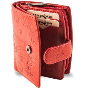 MATADOR | VALENCIA MINI | Portemonnaie Damen Klein Leder Blumen Rot