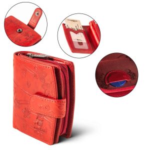 MATADOR | VALENCIA MINI | Portemonnaie Damen Klein Leder Blumen Rot