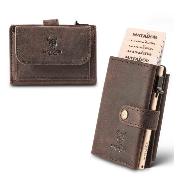 MATADOR MIAMI Slim Wallet mit XL-Münzfach Leder Braun Dunkel