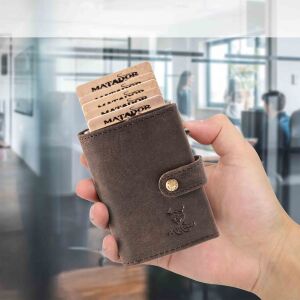 MATADOR Leder Kreditkartenetui MIAMI Kreditkartenhülle mit XL-Münzfach Dunkel-Braun