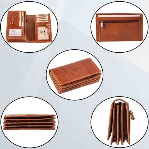 MATADOR VENEDIG Leder Damen Geldtasche Langbörse RFID Braun Konjak