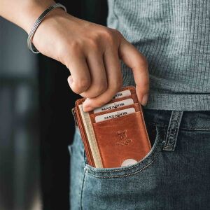 MATADOR MONTREAL Minigeldbörse Leder Kartenetui RFID Braun Konjak